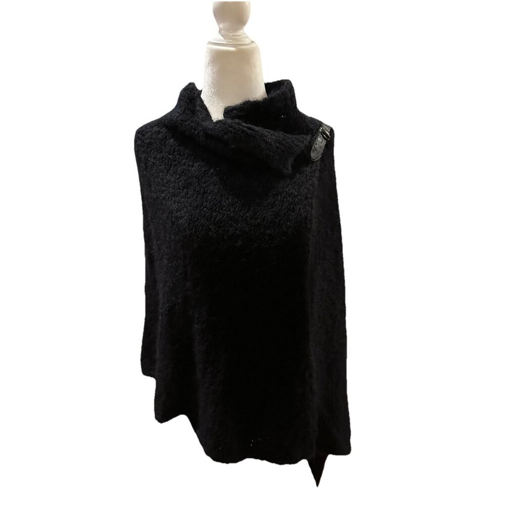Eileen Fisher Black Italian Yarn Cape Poncho One Size Oversized Cozy Minimalist